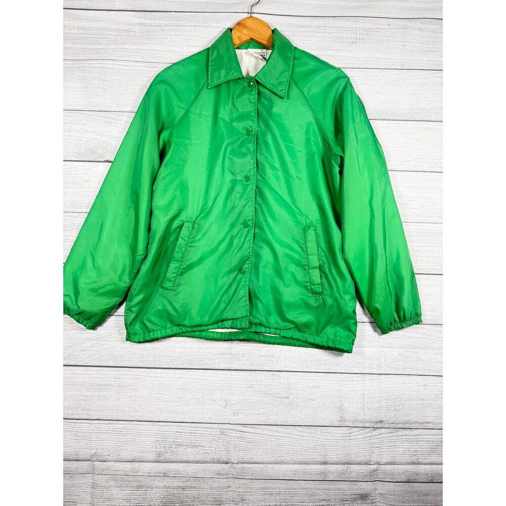 Vintage Sears Men’s Medium Green Nylon Snap Front Coach Windbreaker 4197